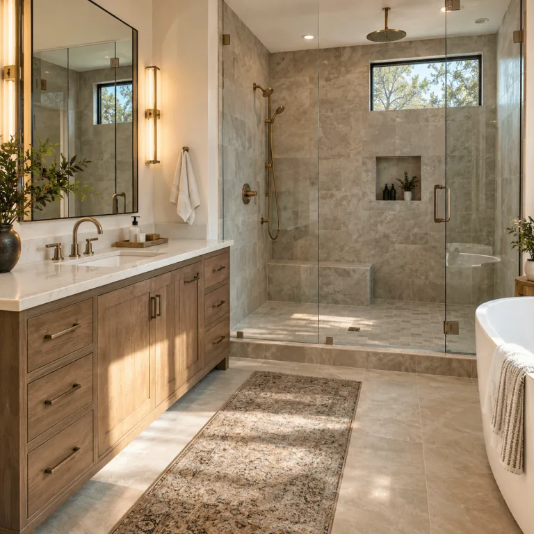 Bathroom Remodeling Denton TX - Custom Tiled Shower and Vanity Bathroom renovation with custom tiled shower and vanity